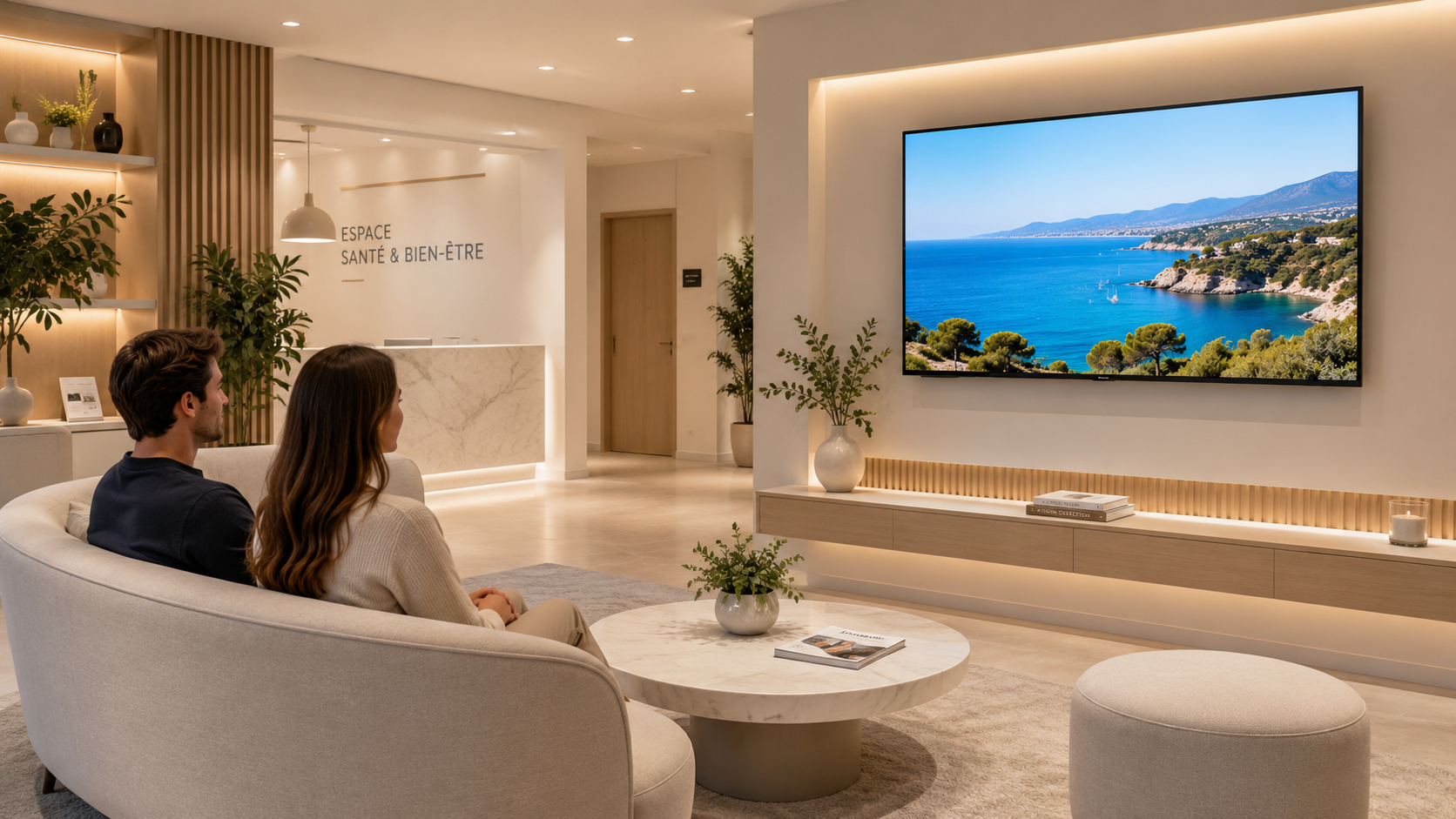 Différentes salles d'attente professionnelles avec WaitShow affiché sur TV connectée